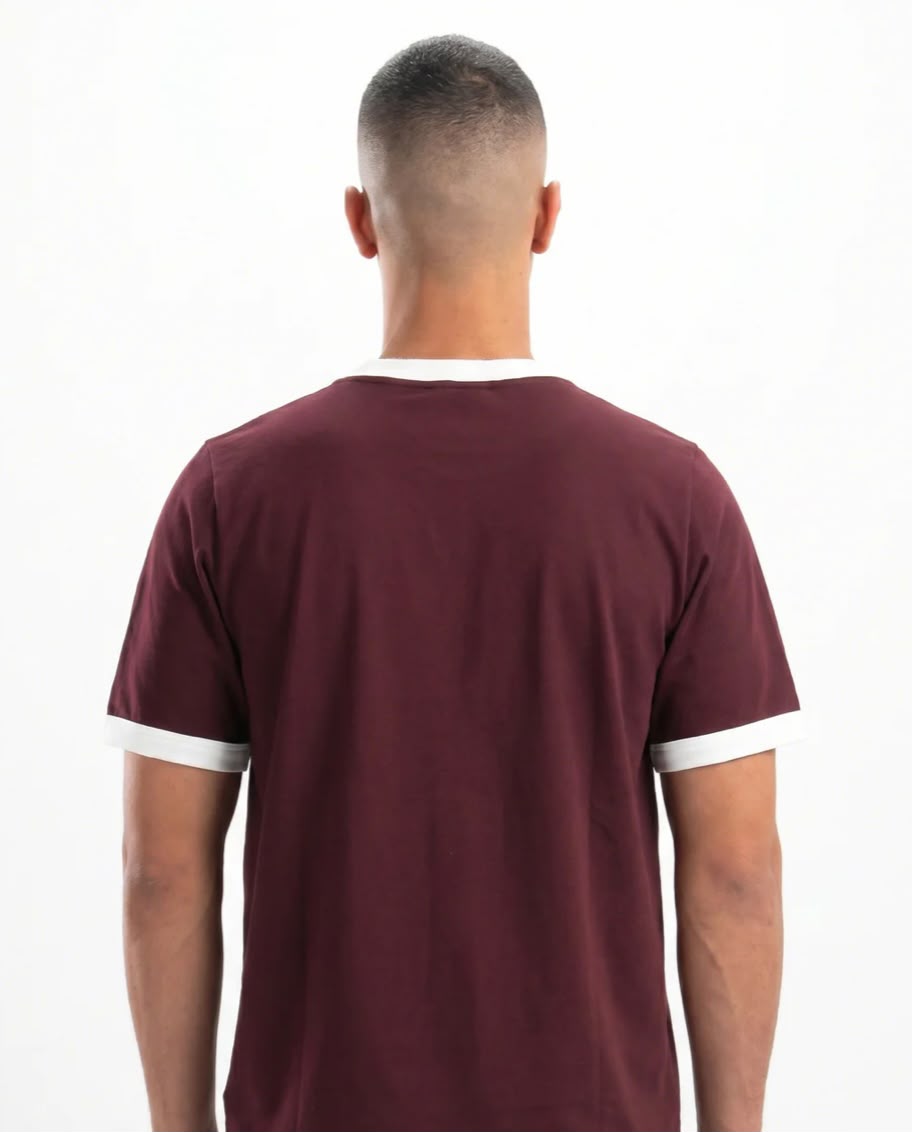 Burgundy Ringer Tee -white