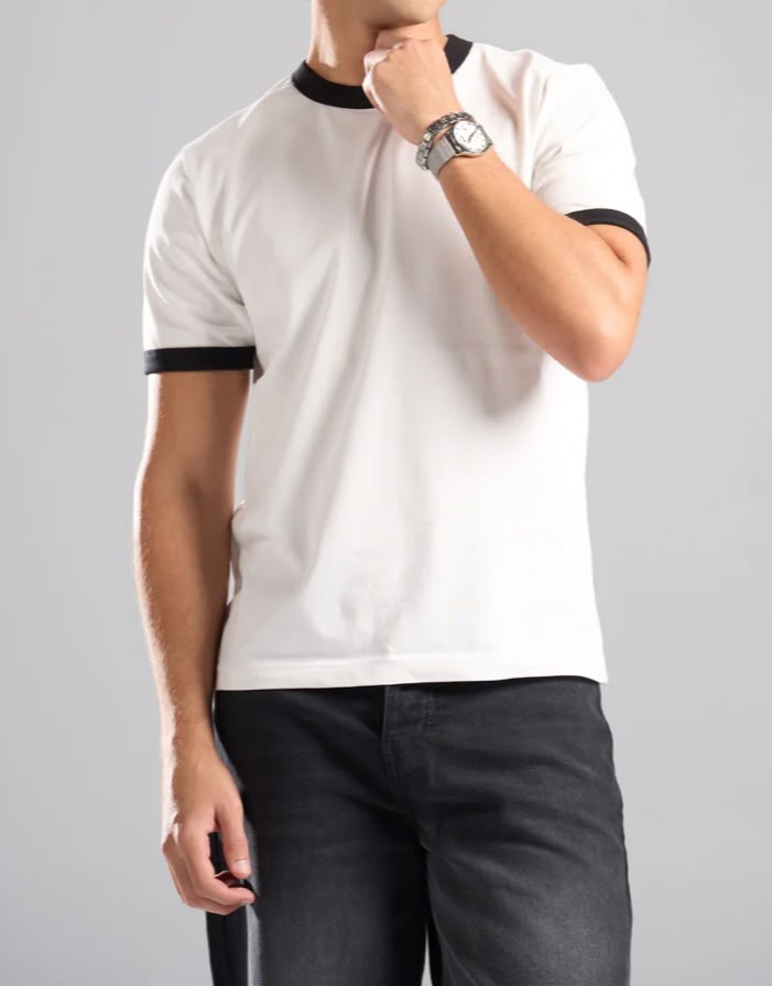White Ringer Tee -Black