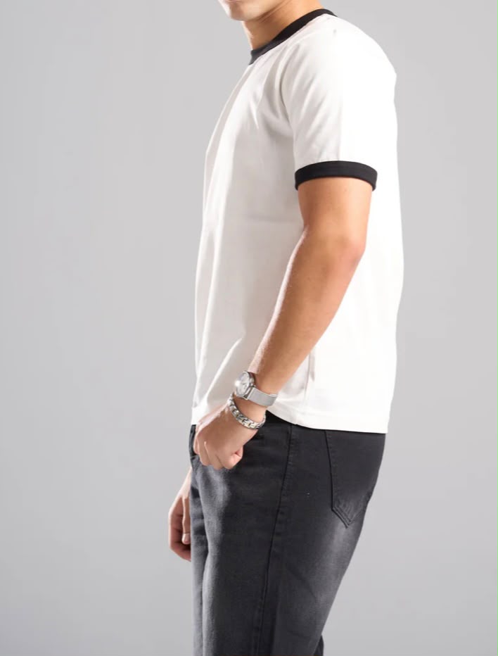 White Ringer Tee -Black