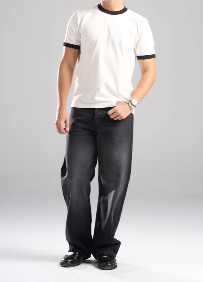 White Ringer Tee -Black