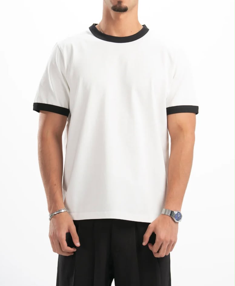 White Ringer Tee -Black