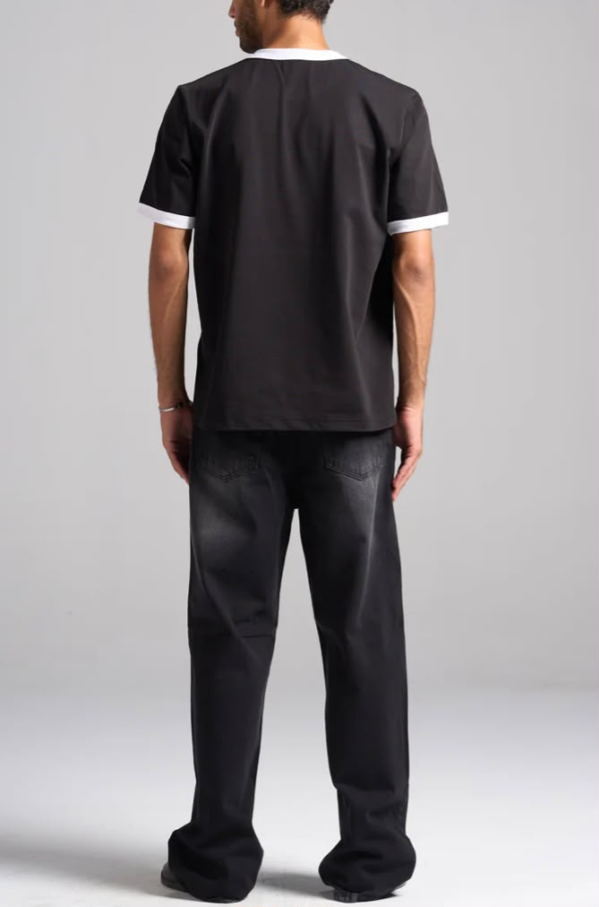 Black Ringer Tee -white