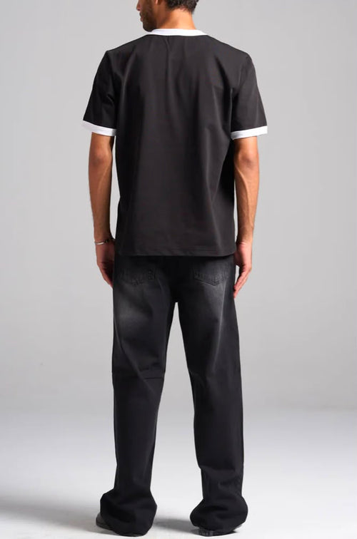 Black Ringer Tee -white