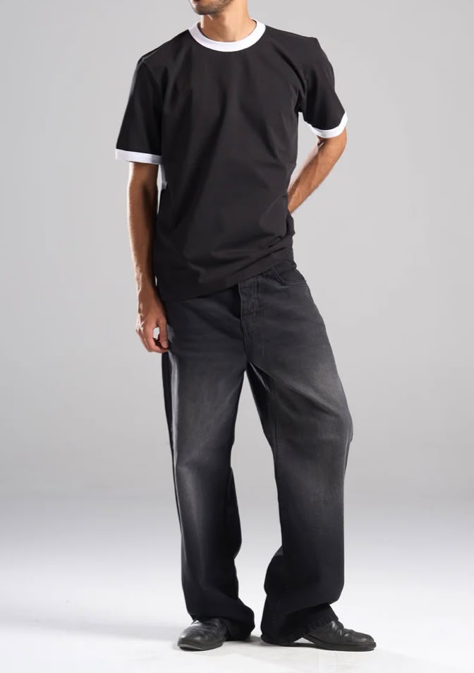 Black Ringer Tee -white