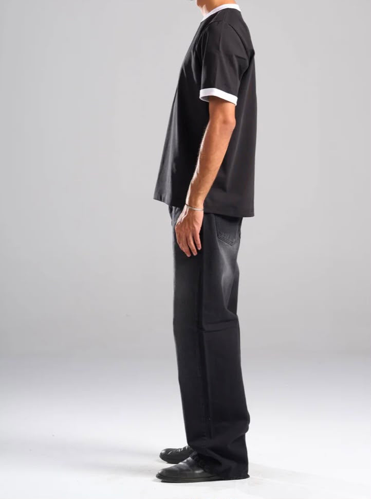 Black Ringer Tee -white