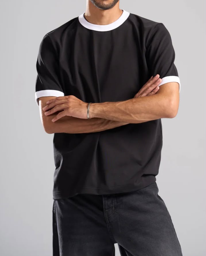 Black Ringer Tee -white