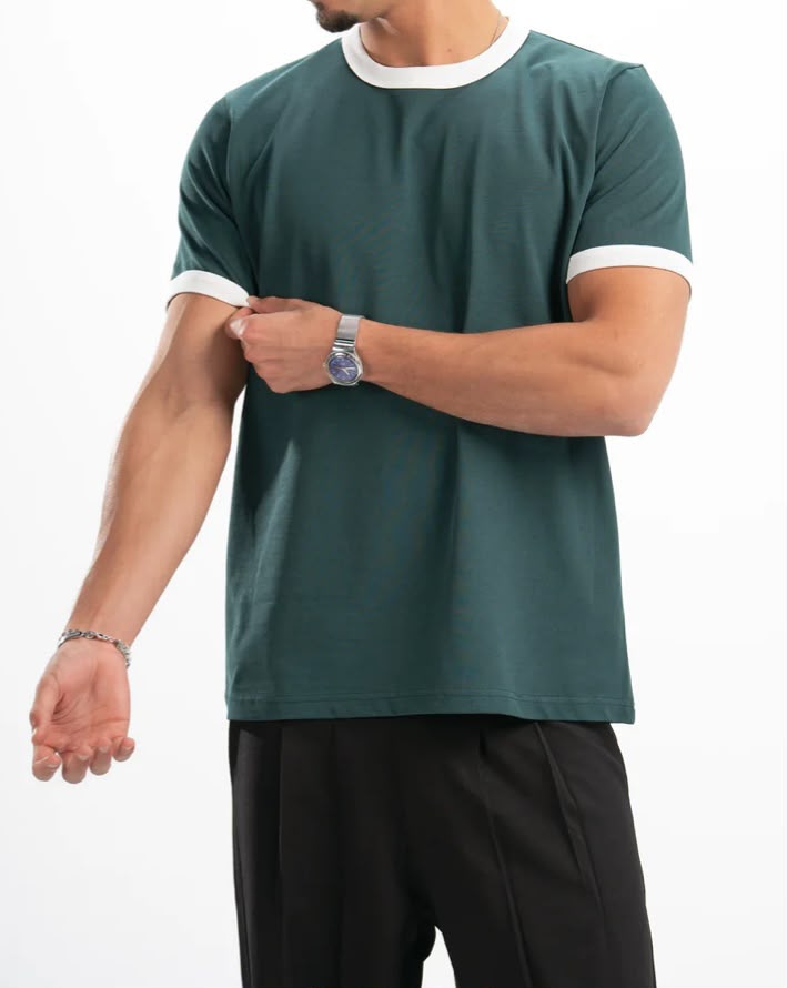 Olive Ringer Tee -white