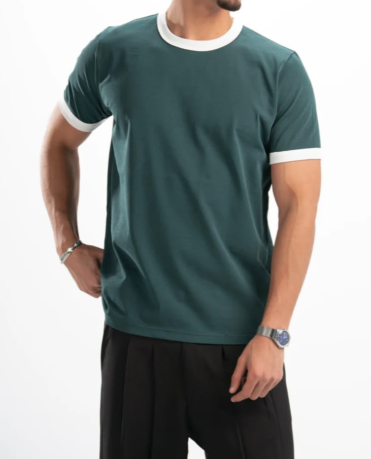 Olive Ringer Tee -white