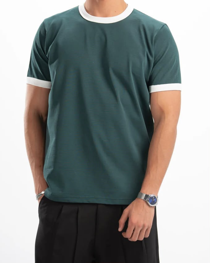 Olive Ringer Tee -white