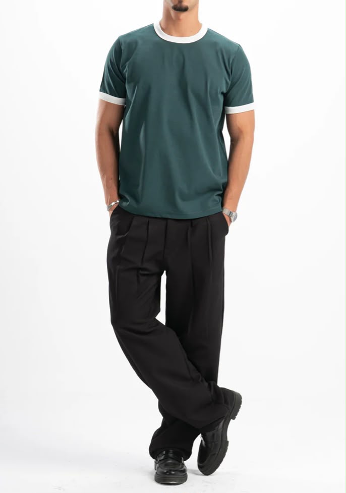Olive Ringer Tee -white